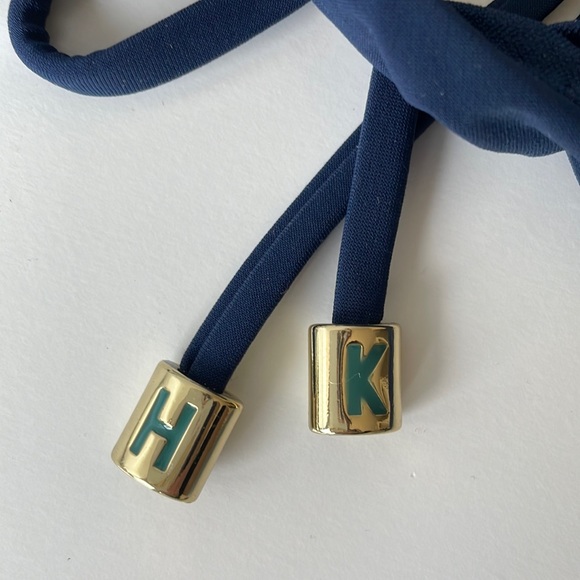 NWT (L) HEIDI KLUM reversible color block V string bikini bottom 10 navy blues - Picture 4 of 13